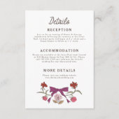 Carte D'accompagnement Rustic Magenta Bows and Blossoms Détails du Mariag (Devant)