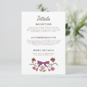 Carte D'accompagnement Rustic Magenta Bows and Blossoms Détails du Mariag (Debout devant)