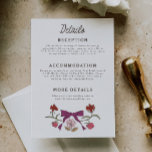 Carte D'accompagnement Rustic Magenta Bows and Blossoms Détails du Mariag<br><div class="desc">Coquette et carte d'enceinte de faire-part de mariage rustique avec illustration dessinée à la main des arcs et des fleurs magenta. Customisez cet invitation en ajoutant des informations sur votre mariage,  y compris la réception,  l'hébergement et le site Web.</div>
