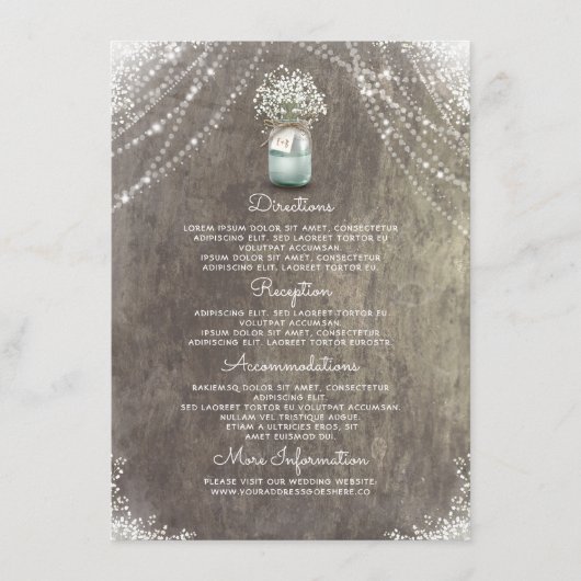 Carte D'accompagnement Rustic Mason Jar Baby's Breath Détails du Mariage (Devant)