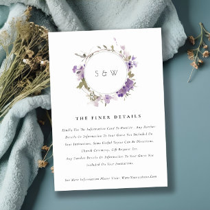 Carte D'accompagnement Rustic Meadow Lilac Floral Wreath Mariage Détail