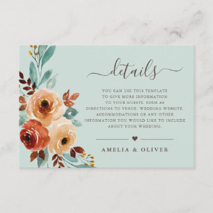 Carte D'accompagnement Rustic Mint Green Watercolor Détails du Mariage