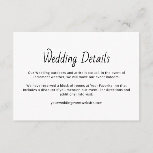 Carte D'accompagnement Rustic Modern Boho Mariage Détails Décontracté (Devant)