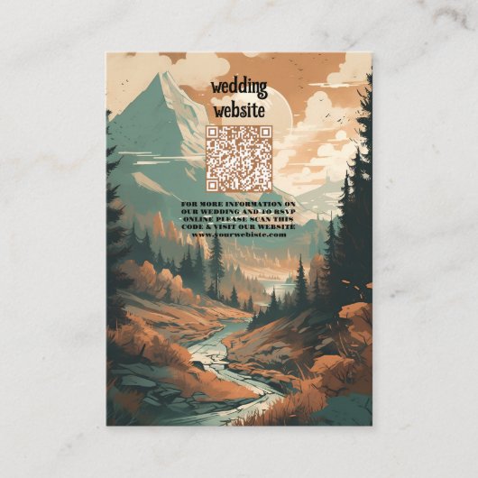Carte D'accompagnement Rustic Mountain Forest Code QR Mariage À feuillage (Devant)