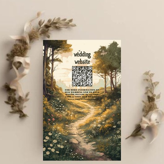 Carte D'accompagnement Rustic Mountain Forest Code QR Mariage À feuillage