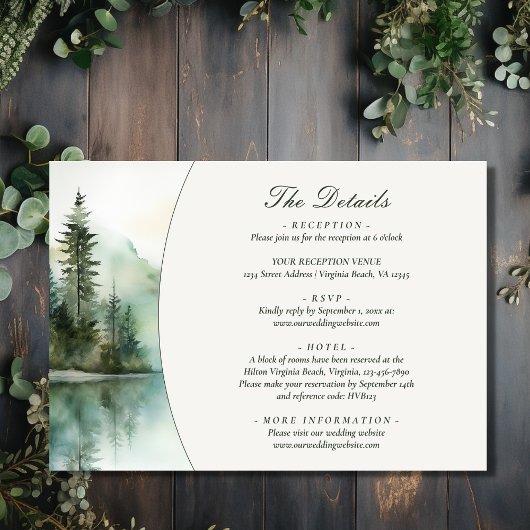 Carte D'accompagnement Rustic Mountain Lake Forest Détails du Mariage