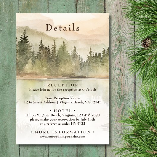 Carte D'accompagnement Rustic Mountain Lake Forest Détails du Mariage