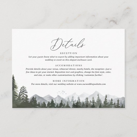 Carte D'accompagnement Rustic Mountain Pine Tree - Détails du Mariage (Devant)