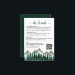 Carte D'accompagnement Rustic Mountains & Pine Détails du Mariage QR Code<br><div class="desc">Cette belle carte de boîtier mariage est conçue pour vous donner de l'espace supplémentaire pour toutes les informations dont vos invités peuvent avoir besoin, y compris le registre, la réception, les voyages, l'hébergement, etc. ainsi qu'un code QR personnalisable qui oriente vos invités vers votre site Web pour plus d'informations. La...</div>