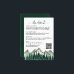 Carte D'accompagnement Rustic Mountains & Pine Détails du Mariage QR Code<br><div class="desc">Cette belle carte de boîtier mariage est conçue pour vous donner de l'espace supplémentaire pour toutes les informations dont vos invités peuvent avoir besoin, y compris le registre, la réception, les voyages, l'hébergement, etc. ainsi qu'un code QR personnalisable qui oriente vos invités vers votre site Web pour plus d'informations. La...</div>