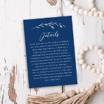 Carte D'accompagnement Rustic Navy Blue Fleur sauvage Détails du Mariage<br><div class="desc">Cette belle carte rustique de boîtier mariage dispose d'un bel arrière - plan bleu marine avec des fleurs sauvages blancs dessinés à la main et une typographie élégante. Utilisez ce modèle de carte pour les détails, les directions, les logements, etc. C'est le design parfait pour un mariage rustique mais élégant....</div>