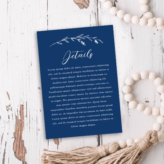 Carte D'accompagnement Rustic Navy Blue Fleur sauvage Détails du Mariage