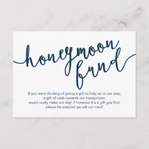 Carte D'accompagnement Rustic Navy Blue Script, Mariage Honeymoon Fund