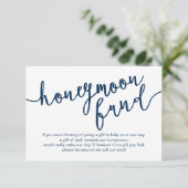 Carte D'accompagnement Rustic Navy Blue Script, Mariage Honeymoon Fund (Debout devant)