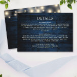 Carte D'accompagnement Rustic Navy Bois Chaîne Lumières Mariage Détail<br><div class="desc">Cette carte de détail rustique en bois de marine dispose d'un phare à cordes.</div>