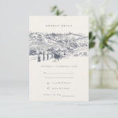 Carte D'accompagnement Rustic Navy Winery Mountain Sketch Wedding RSVP (Debout devant)