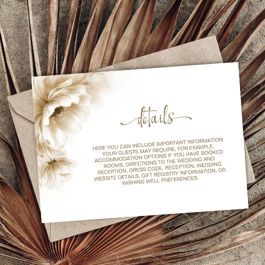 Carte D'accompagnement Rustic Neutral Floral Wedding Details