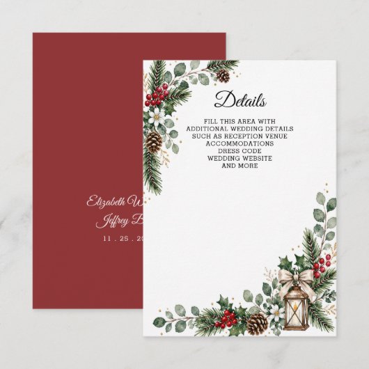 Carte D'accompagnement Rustic Pine Berries Winter Christmas Wedding (Devant / Derrière)