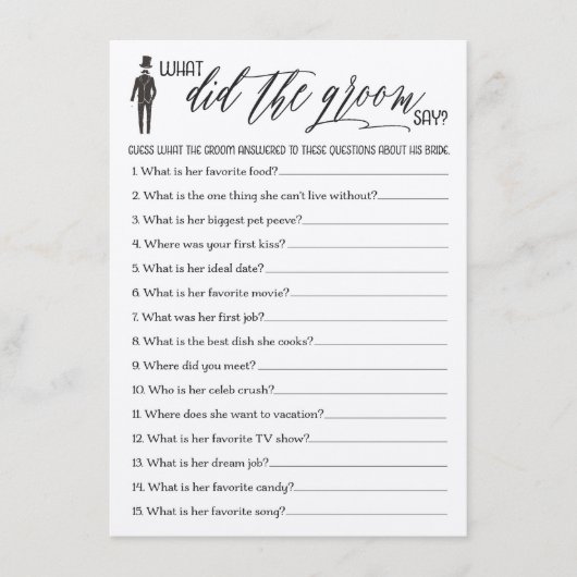 Carte D'accompagnement Rustic Qu'est-ce que la chambre a dit jeu de Fête  (Devant)