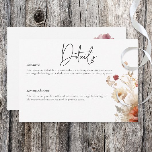 Carte D'accompagnement Rustic Red & Barley Aquarelle Fleurs sauvages Déta