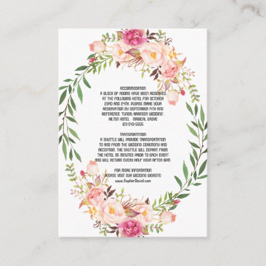 Carte D'accompagnement Rustic Rose Blush Florom Détails du Mariage (Devant)