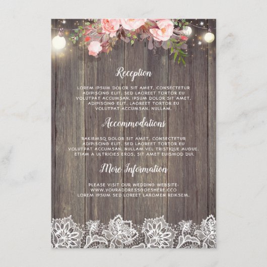 Carte D'accompagnement Rustic Rose Floral Mariage Information Invité (Devant)
