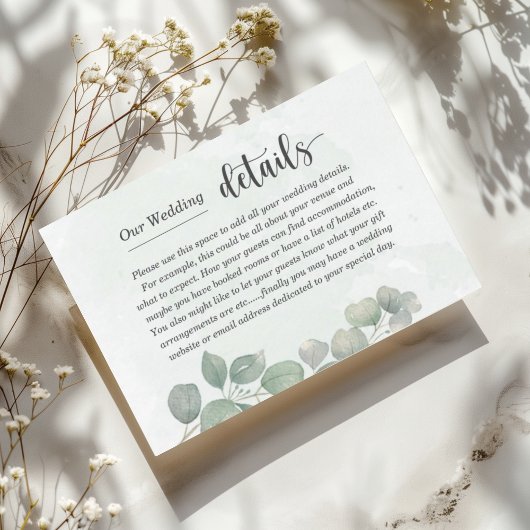 Carte D'accompagnement Rustic Sage Green Eucalyptus Wedding Details