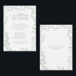 Carte D'accompagnement Rustic Sage Green Leafy Détails du Mariage Boîtier<br><div class="desc">Nous aimons cette carte verte moderne et tendance ! Simple, élégant et oh-so-joli, il est personnalisé en typographie élégante, et accentué par la calligraphie rustique lettrée à la main. Enfin, il est taillé dans un cadre délicat et le dos de la carte contient les détails, ce qui permet d'ajouter les...</div>