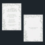 Carte D'accompagnement Rustic Sage Green Leafy Détails du Mariage Boîtier<br><div class="desc">Nous aimons cette carte verte moderne et tendance ! Simple, élégant et oh-so-joli, il est personnalisé en typographie élégante, et accentué par la calligraphie rustique lettrée à la main. Enfin, il est taillé dans un cadre délicat et le dos de la carte contient les détails, ce qui permet d'ajouter les...</div>