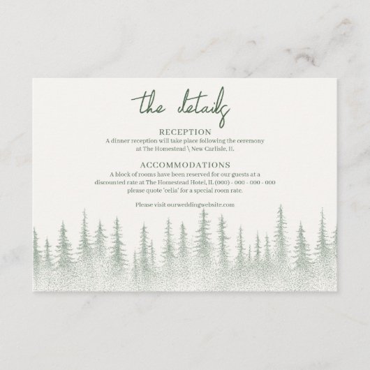 Carte D'accompagnement Rustic Sage Green Mountain Détails du mariage (Devant)