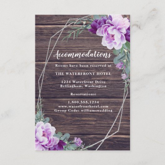 Carte D'accompagnement Rustic Silver & Purple Floral Détails Mariage Enc (Devant)