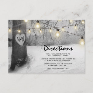 Carte D'accompagnement Rustic Silver Winter Tree Lights Détails du Mariag