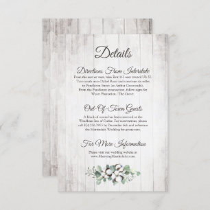 Carte D'accompagnement Rustic Southern Cotton Mariage Détail / Directions