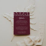 Carte D'accompagnement Rustic String Lights Bourgogne Détails du Mariage<br><div class="desc">Cette cordes rustique illumine les détails du mariage bordeaux carte de boîtier est parfait pour un mariage classique. Le design est orné de superbes lampes à cordes peintes à la main dans un arrière - plan bordeaux.</div>