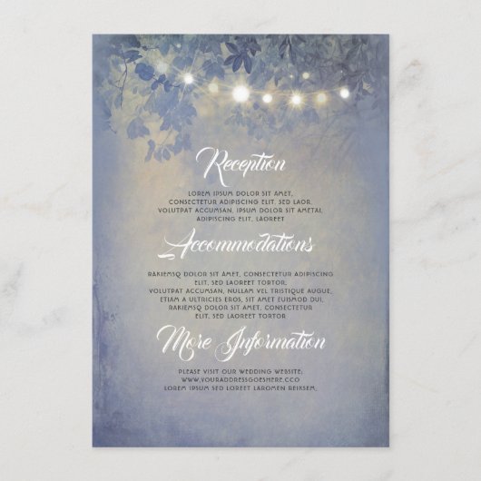 Carte D'accompagnement Rustic String Lights Dusty Blue Détails du Mariage (Devant)