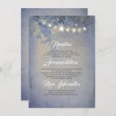 Carte D'accompagnement Rustic String Lights Dusty Blue Détails du Mariage (Devant / Derrière)
