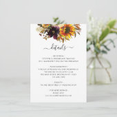 Carte D'accompagnement Rustic Sunflower Bourgogne Détails du Mariage Flor (Debout devant)