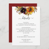 Carte D'accompagnement Rustic Sunflower Bourgogne Détails du Mariage Flor (Devant / Derrière)
