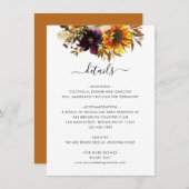 Carte D'accompagnement Rustic Sunflower Floral Automne Détails du Mariage (Devant / Derrière)