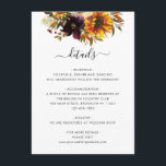Carte D'accompagnement Rustic Sunflower Floral Automne Détails du Mariage<br><div class="desc">Rustique Tournesol Bourgogne Floral Aquarelle Automne Détails Mariage de automne Carte de boîtier</div>