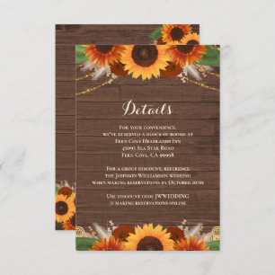 Carte D'accompagnement Rustic Sunflower Terracotta Rose Détails Mariage