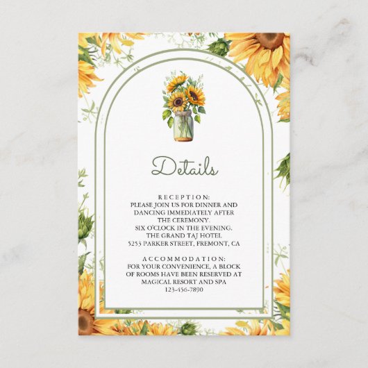 Carte D'accompagnement Rustic Sunflowers Mason Jar Arch Wedding Details (Devant)