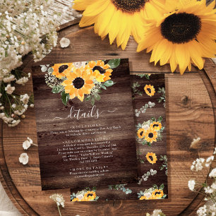Carte D'accompagnement Rustic Tournesol Grange Mariage Détails