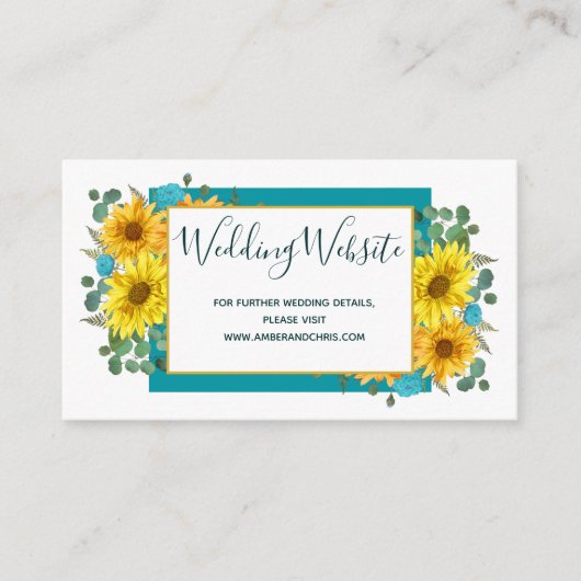 Carte D'accompagnement Rustic Tournesol Turquoise Bleu Site Mariage (Devant)
