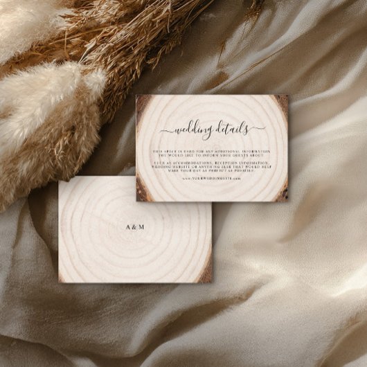 Carte D'accompagnement Rustic Tree Ring Wood Grain Wedding Details 