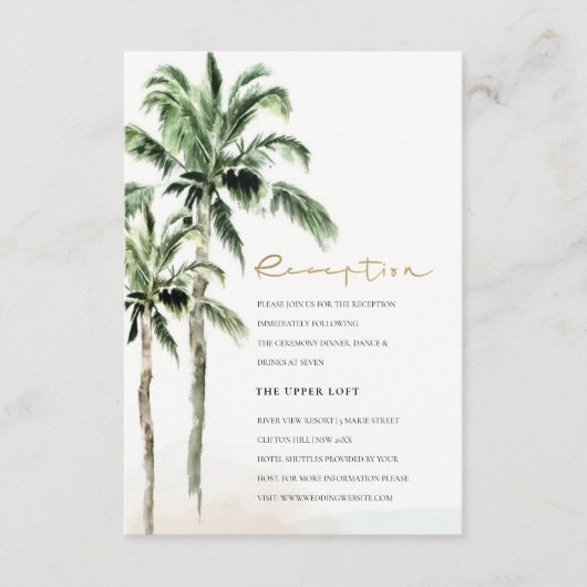 Carte D'accompagnement Rustic Tropical Beach Palm Tree Réception de maria (Devant)