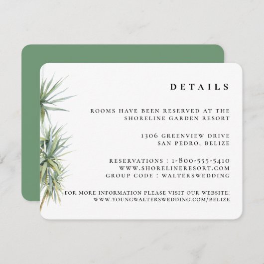 Carte D'accompagnement Rustic Tropical Palm Tree Détails du Mariage (Devant / Derrière)