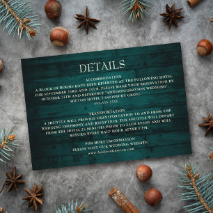 Carte D'accompagnement Rustic Turquoise Wood String Lights Mariage Détail