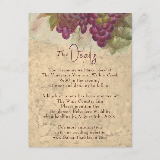 Carte D'accompagnement Rustic Vineyard Wedding Details Enclosure Card (Devant)