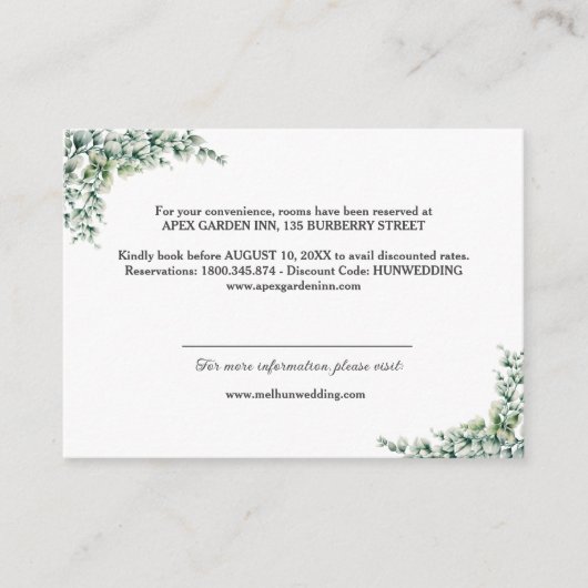 Carte D'accompagnement Rustic Watercolor Eucalyptus Wreath Mariage Détail (Devant)